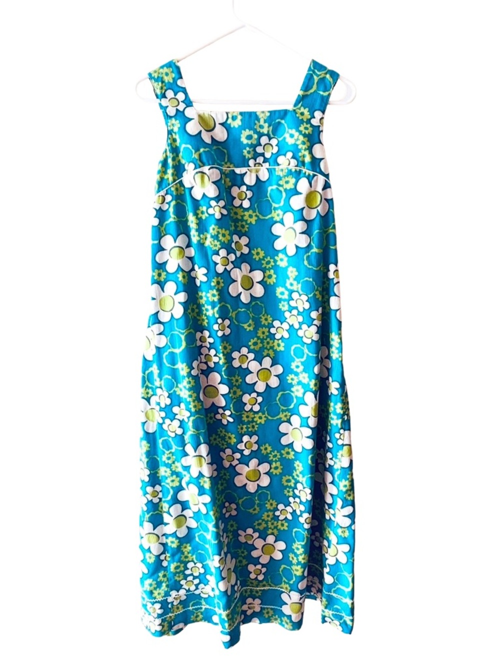 Vtg Malihini Turquoise Floral Sundress with Lime Accents